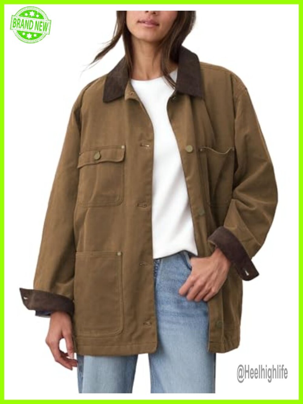 Vintage Corduroy Collar Utility Barn Jacket Oversized Women's Cotton Coat